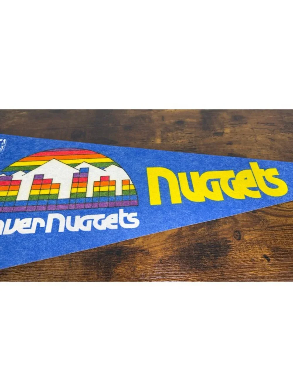 Vintage Denver Nuggets NBA Pennant With Skyline Logo & Rainbow Design